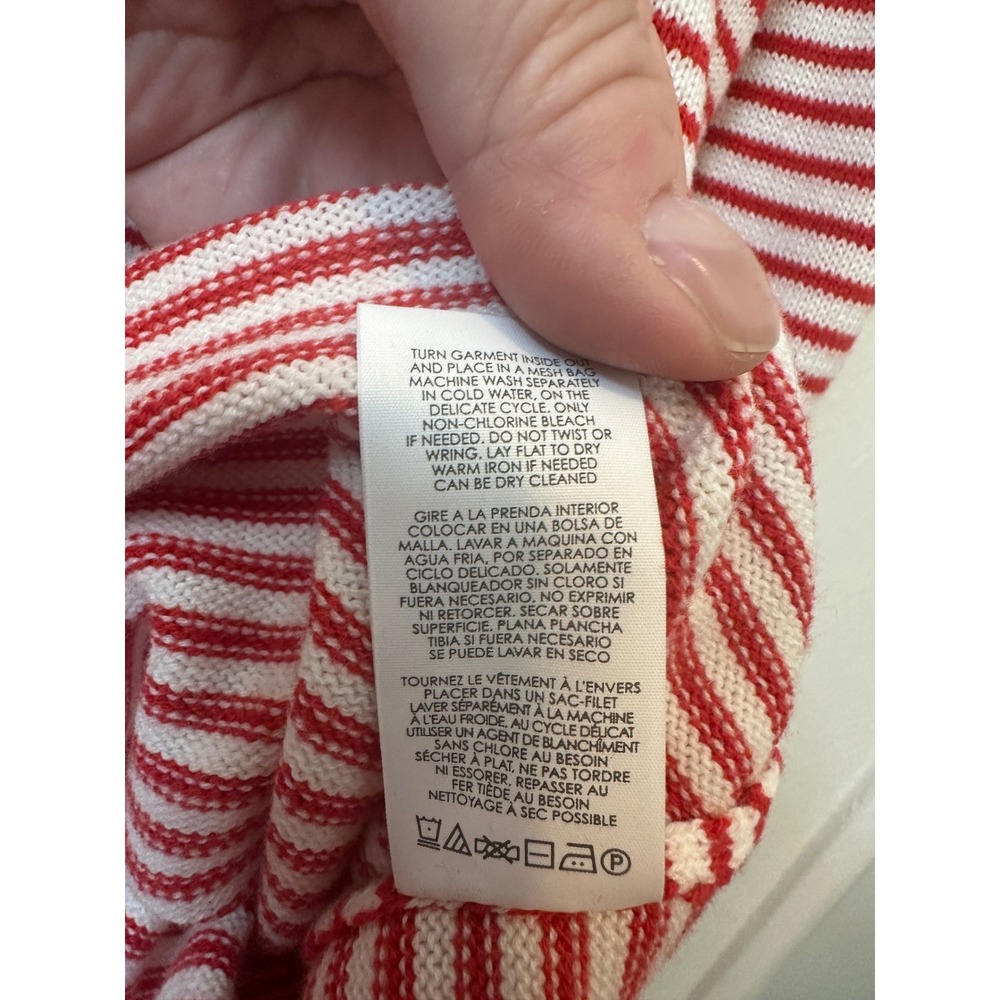Cabi Striped Cowl Neck Sweater Red White Drawstring Knit Top 6447 XL - Picture 4 of 8